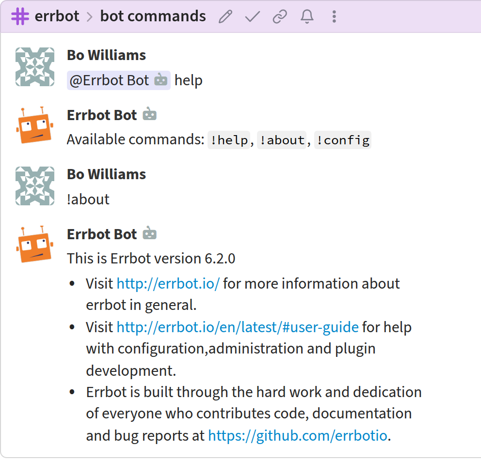 Errbot message